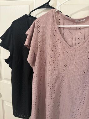 2PC IN’VOLAND Eyelet Blouse Bundle Black & Mauve 16W Plus Size Summer Tops
